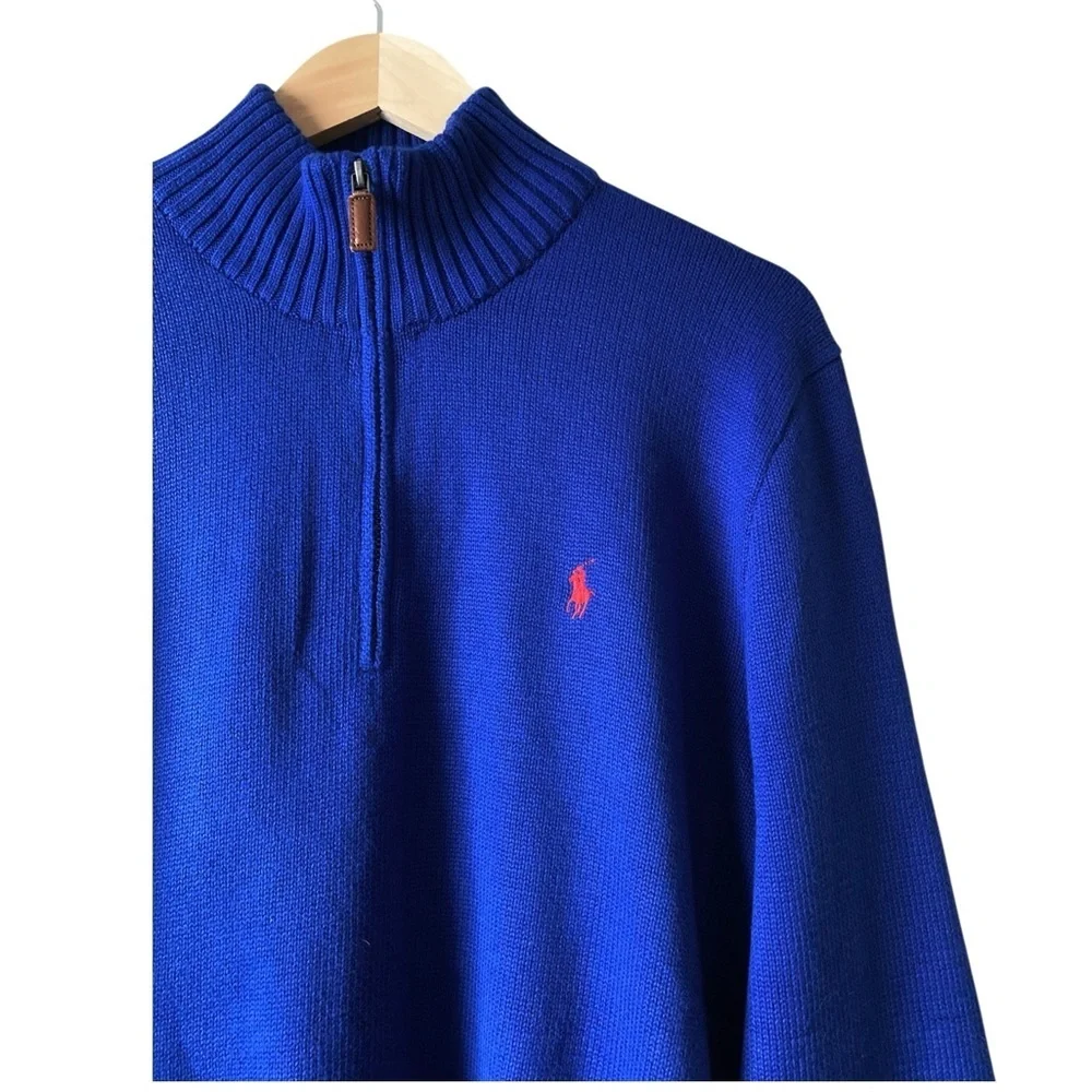 POLO RALPH LAUREN Men’s Blue Cotton 1/4 Zip Long Sleeve Pony Pullover Sweater L